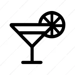 Minimalist Outline Martini Glass Cocktail with Lemon Icon