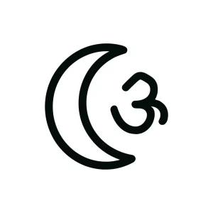 Handdrawn Outline Moon with Om Symbol Line Art