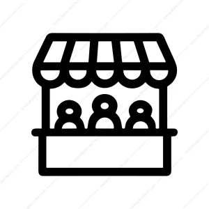 Line Style Marketplace Stall with People Outline Icon