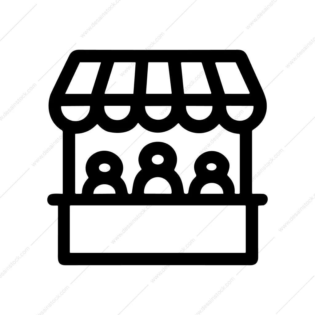 Line Style Marketplace Stall with People Outline Icon