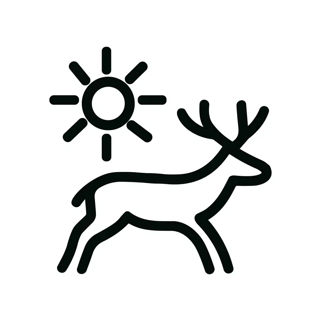 Outline Simple Deer and Sun Silhouette Symbol Icon