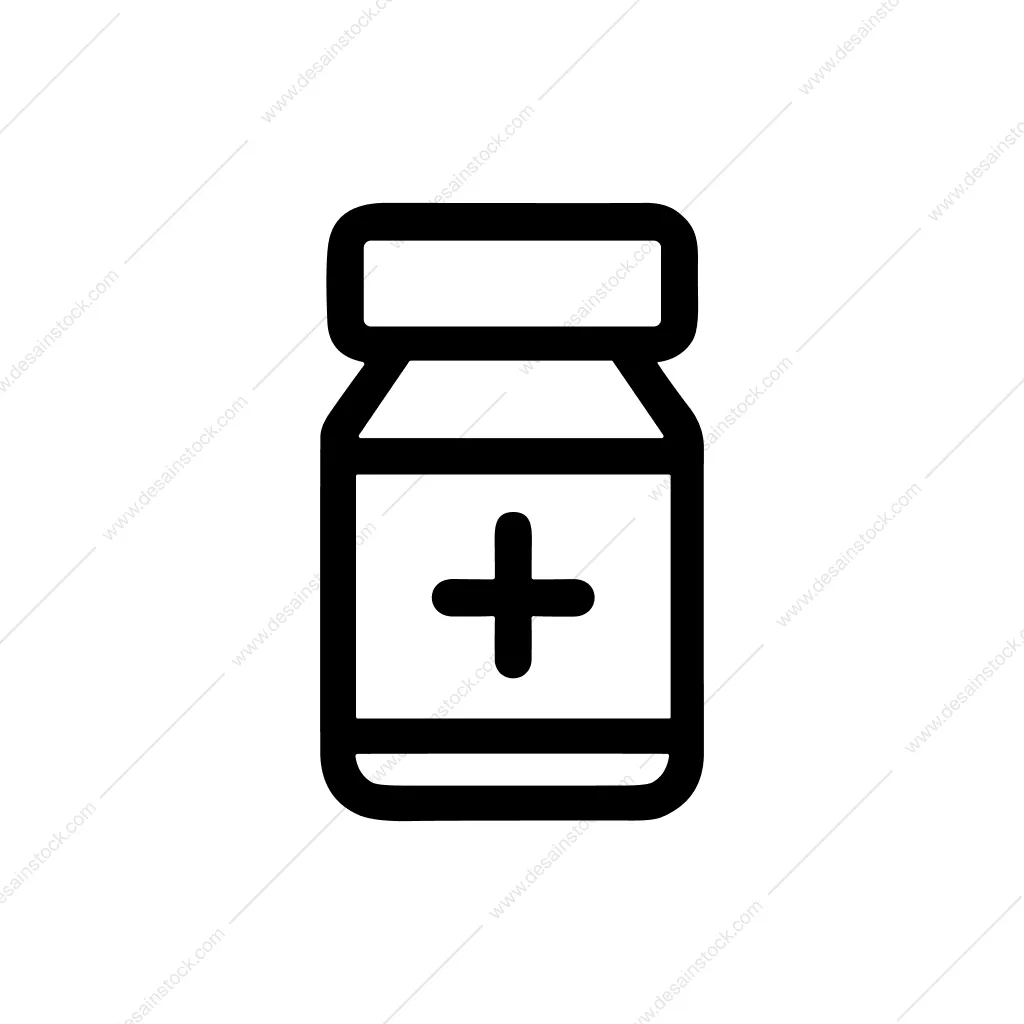 Simple Outline Medicine Bottle with Plus Sign Icon