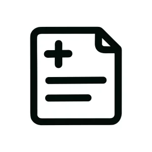 Simple Outline Medical Report Icon with Plus Symbol in Black Color