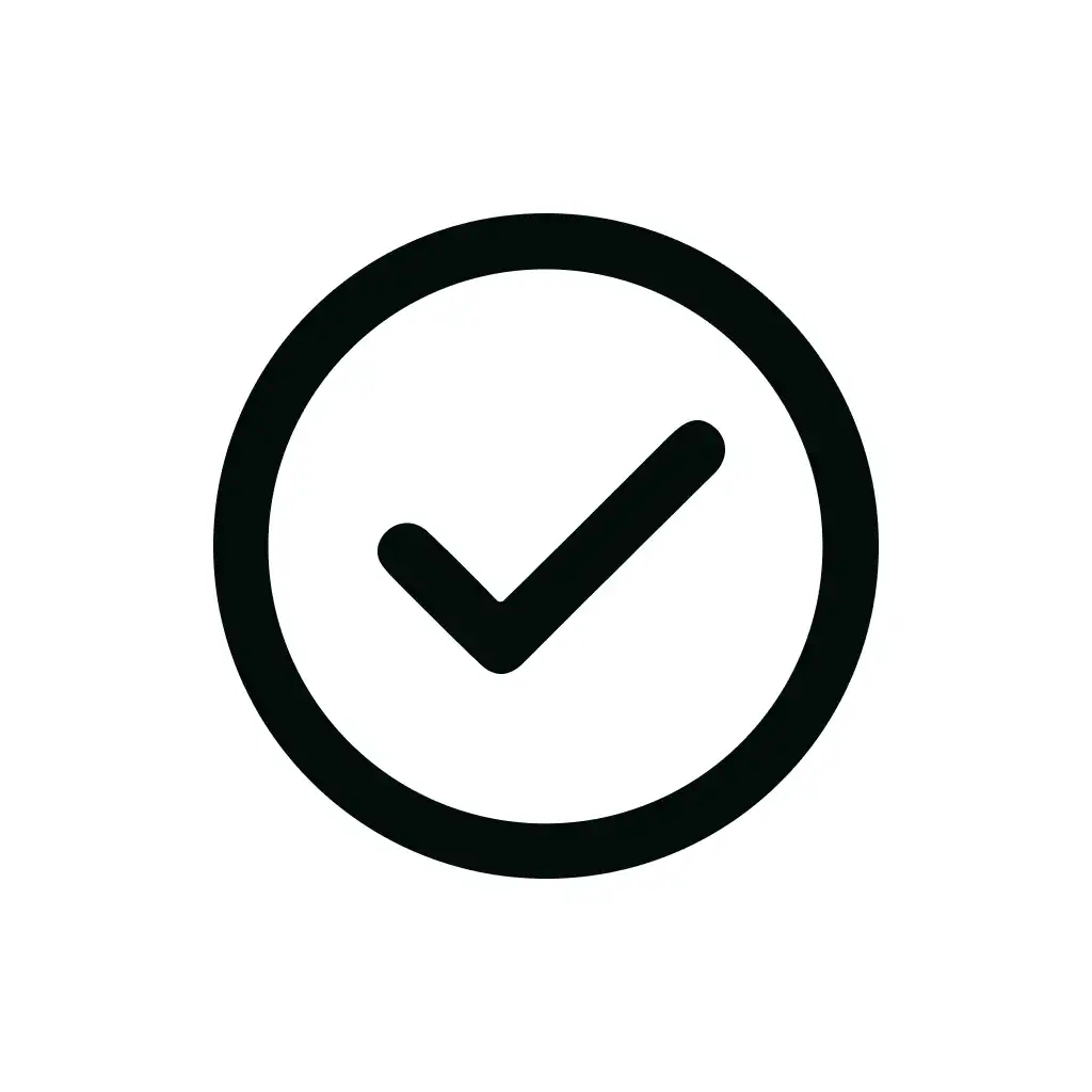 Simple Outline Circle Check Mark Icon with Bold Line Style and Detail