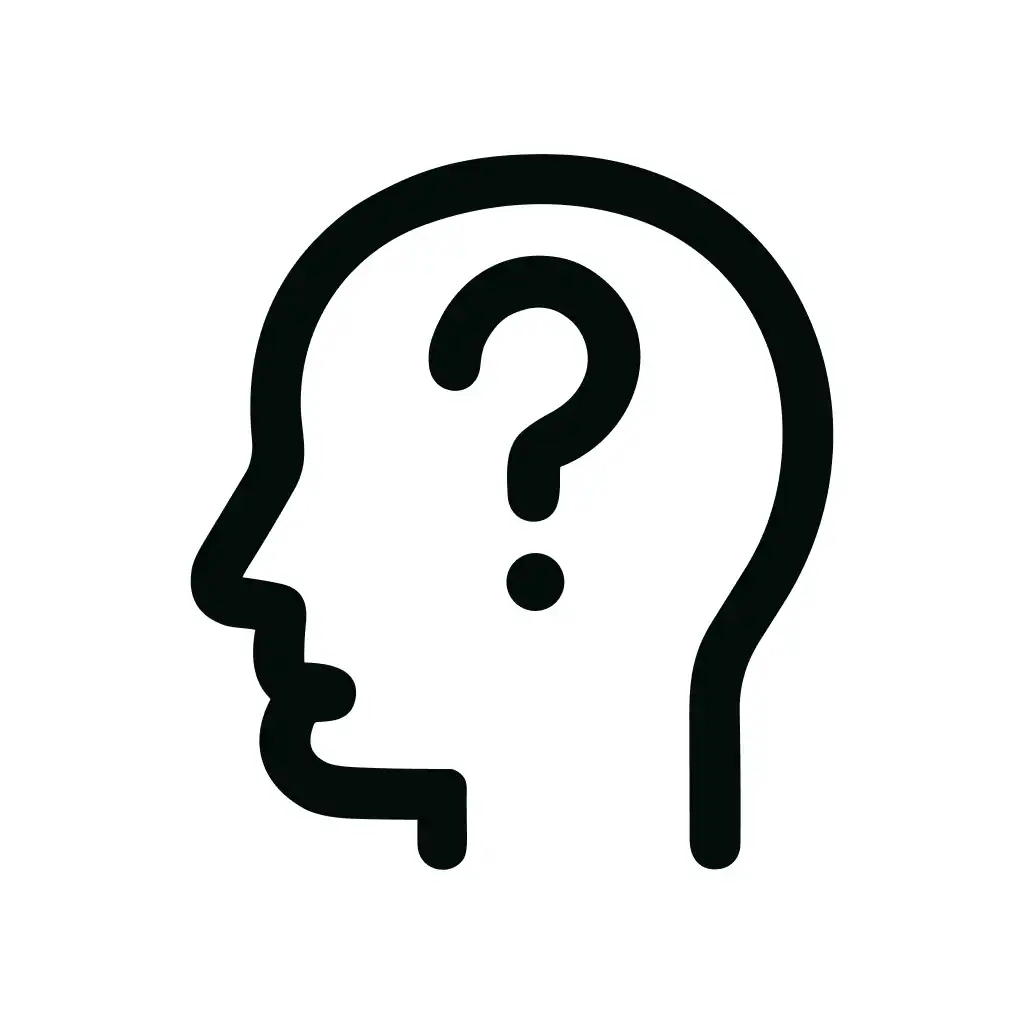 Simple Outline Human Head with Question Mark Inside Icon Illustration
