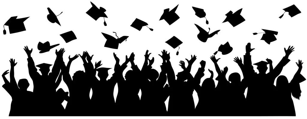 Celebration Graduation Throwing Silhouette Style Crowd Illustration