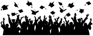 Celebration Graduation Throwing Silhouette Style Crowd Illustration