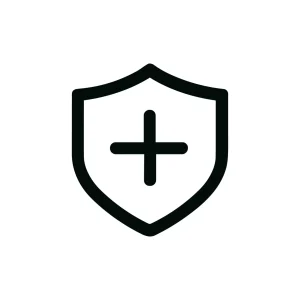 Simple Outline Shield with Plus Sign Shape Protection Icon