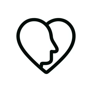 Minimalist Linear Style Face in Heart Shape Icon
