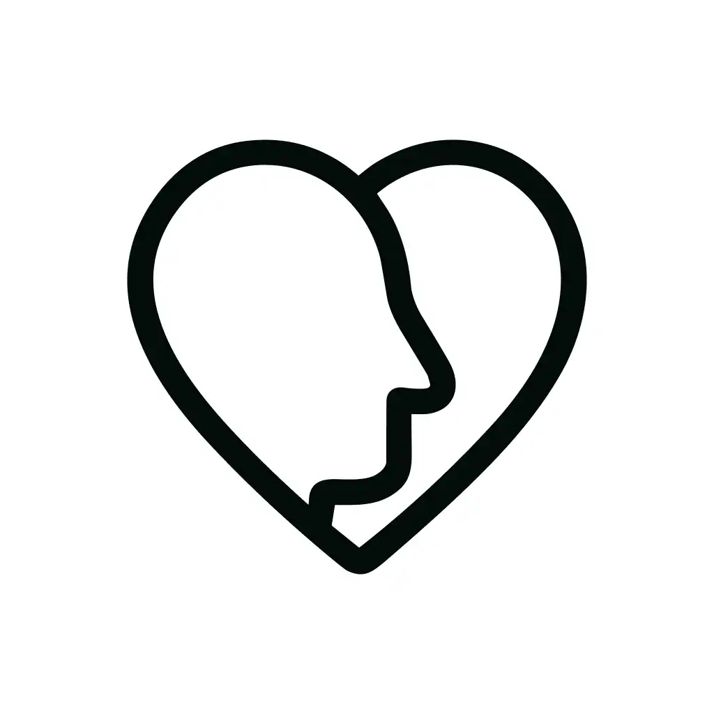Minimalist Linear Style Face in Heart Shape Icon