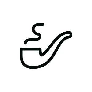 Simple Outline Smoking Pipe with Smoke Line Art Icon Illustration