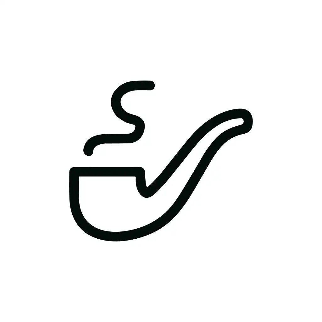 Simple Outline Smoking Pipe with Smoke Line Art Icon Illustration