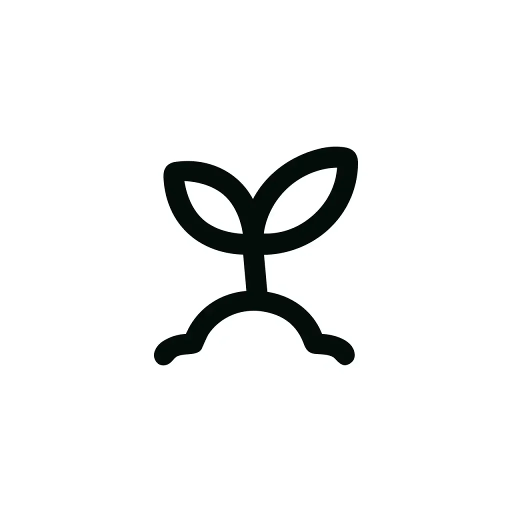 Minimalist Line Art Sprout Icon with Two Leaves and Soil Mound