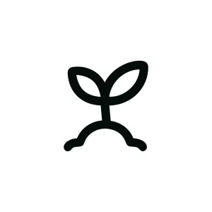 Minimalist Line Art Sprout Icon with Two Leaves and Soil Mound