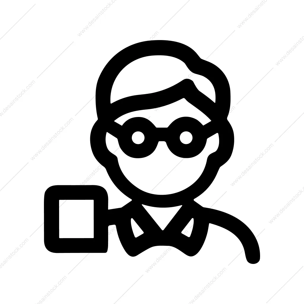 Outline Bold Man with Glasses Holding Tablet Icon