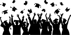 Silhouette Group of Graduates Celebrating Academic Ceremony