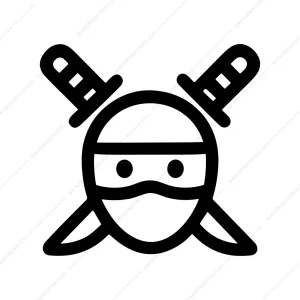 Outline Minimalist Ninja Head with Crossed Sword Icon