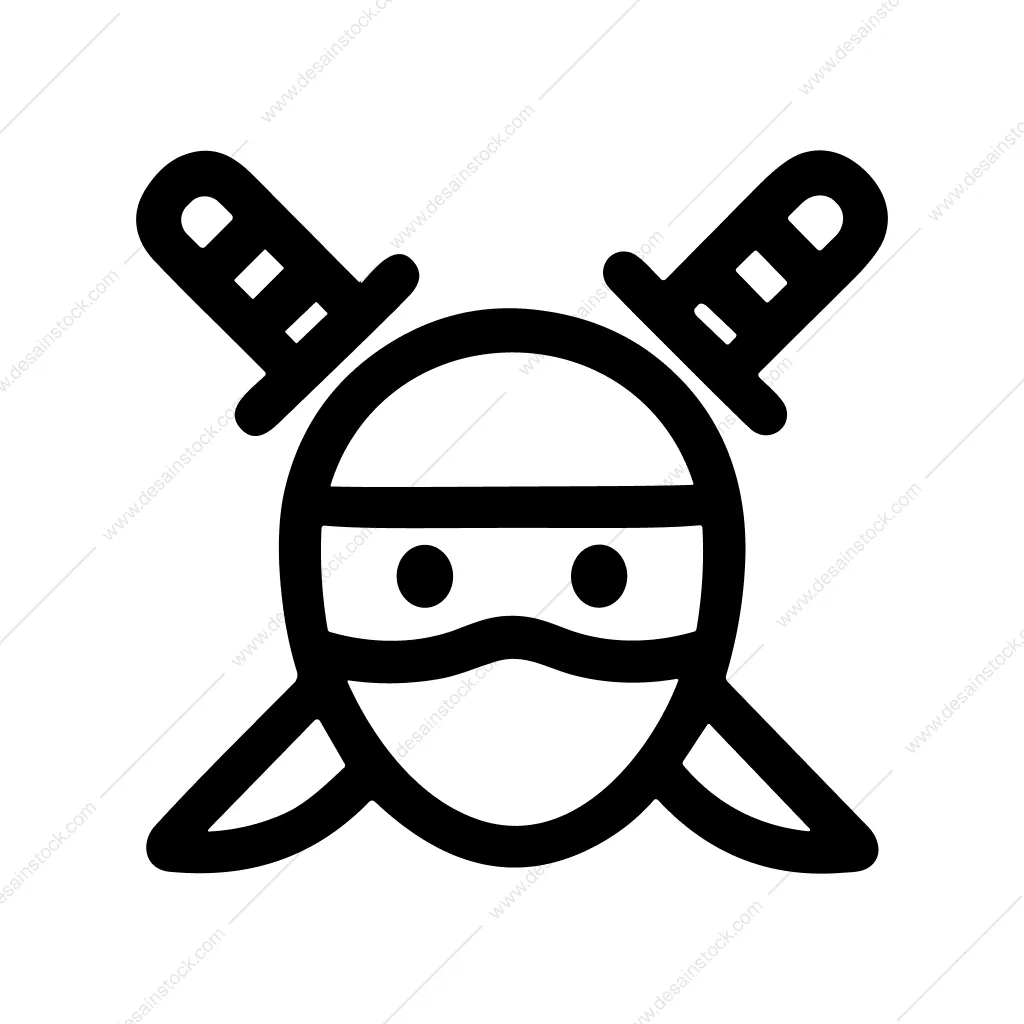 Outline Minimalist Ninja Head with Crossed Sword Icon