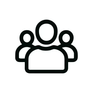 Minimalist Outline Group Icon with Three People in Simple Style Design