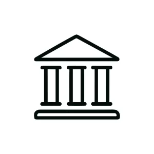 Minimalist Outline Ancient Building with Columns Architecture Line Art Icon