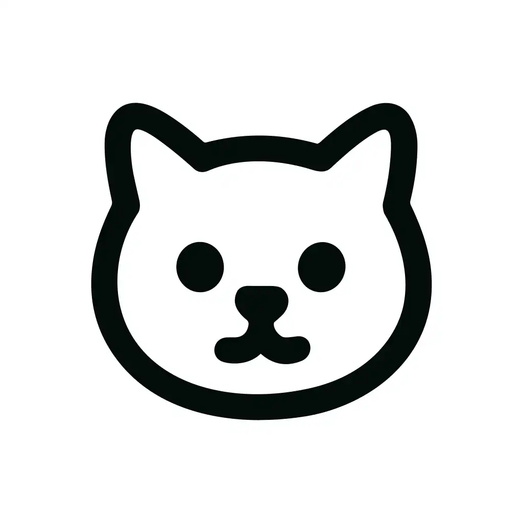 Simple Line Art Kitten Head Icon with Cute Outline Style