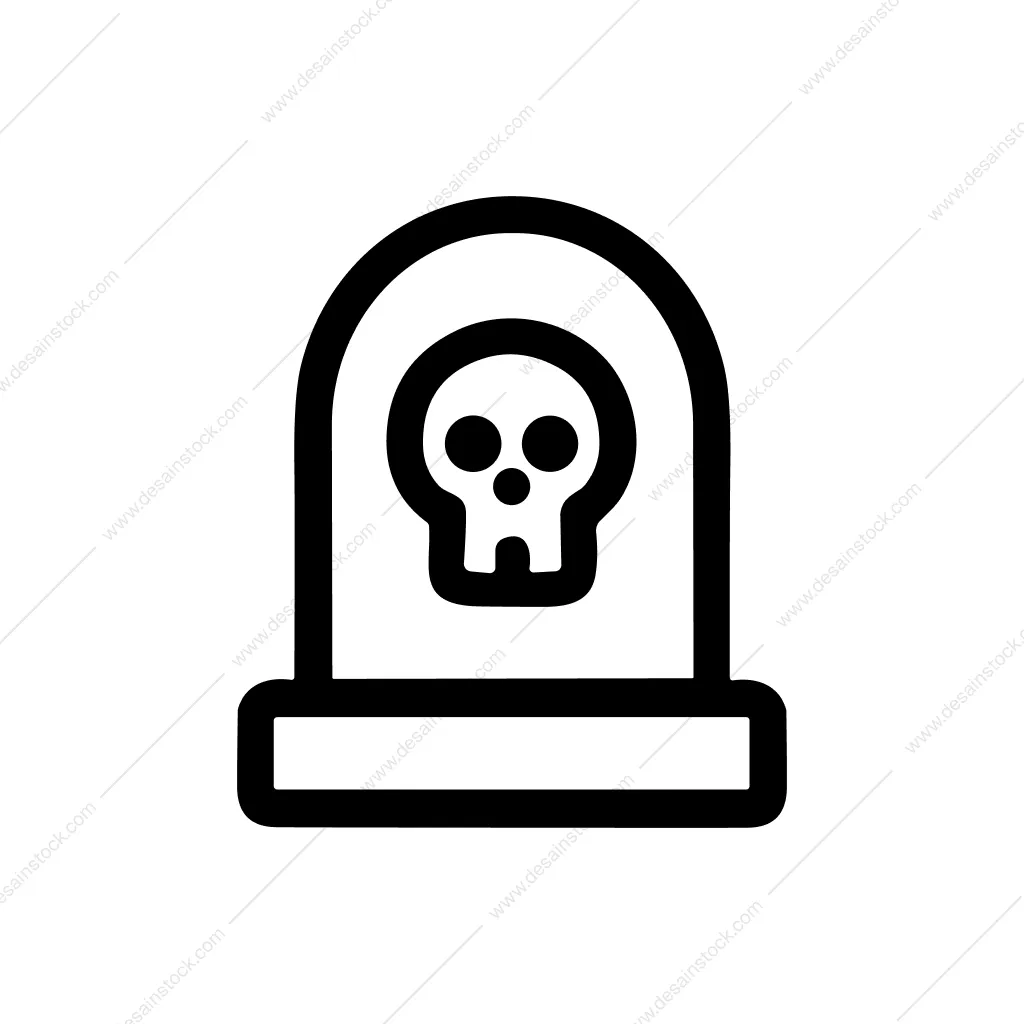 Bold Outline Skull Tombstone Grave Death Icon Symbol