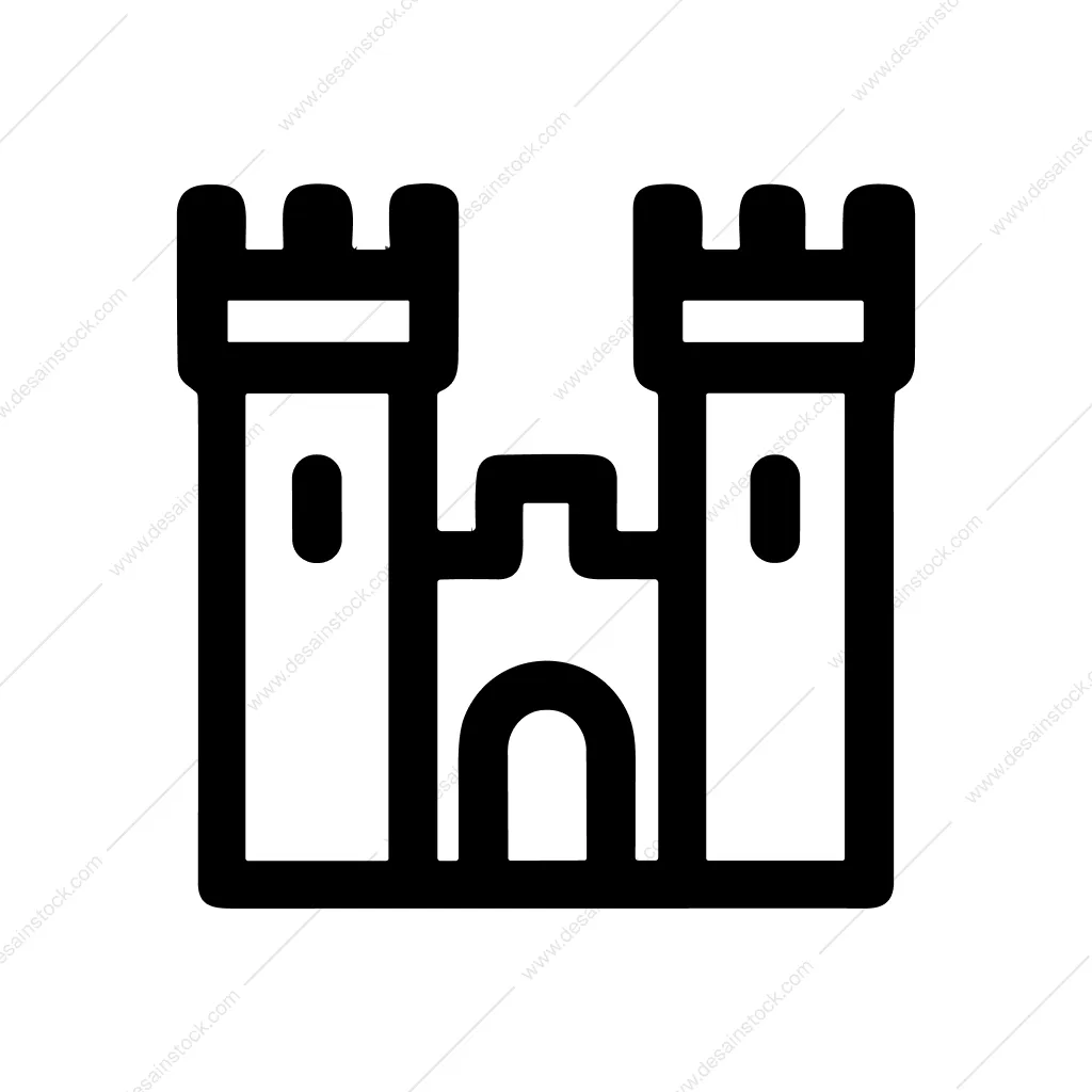 Minimalist Outline Castle Fortress Building Architecture Icon