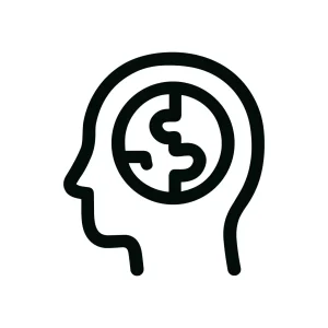 Outline Simple Finance Mindset Icon with Dollar Sign Inside Head