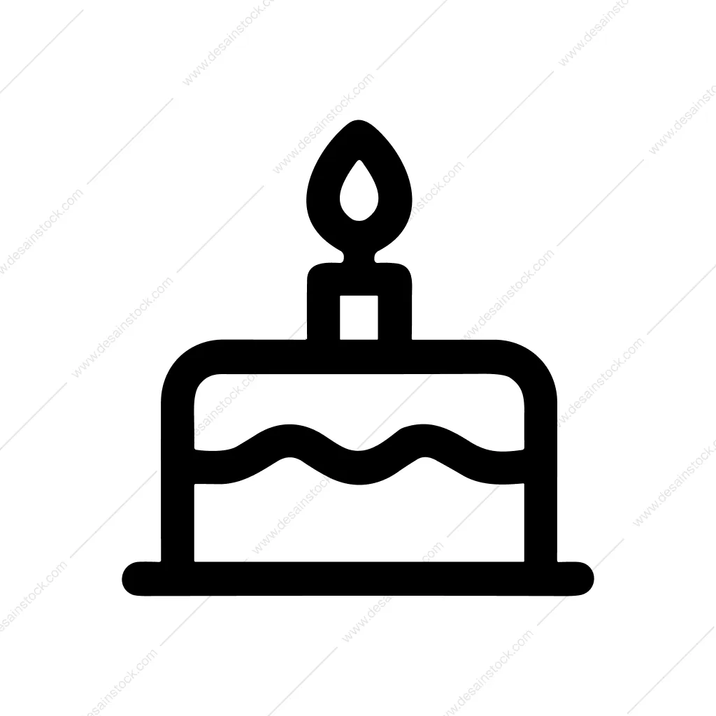 Minimalist Outline Birthday Cake Candle Party Celebration Icon