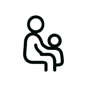 Minimalist Outline Figure Seated with Child Care and Relationship Icon