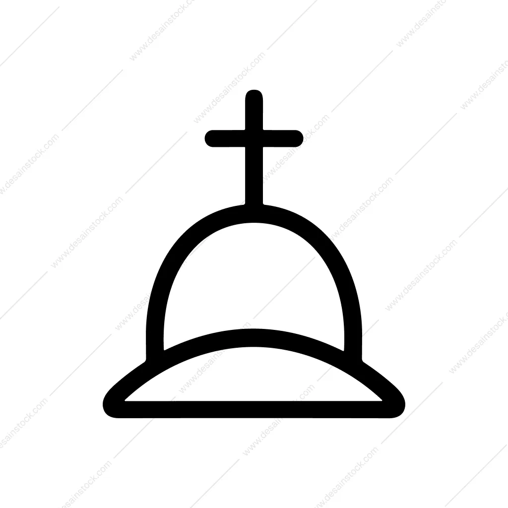 Simple Outline Tombstone Cross Religious Symbol Shape Icon