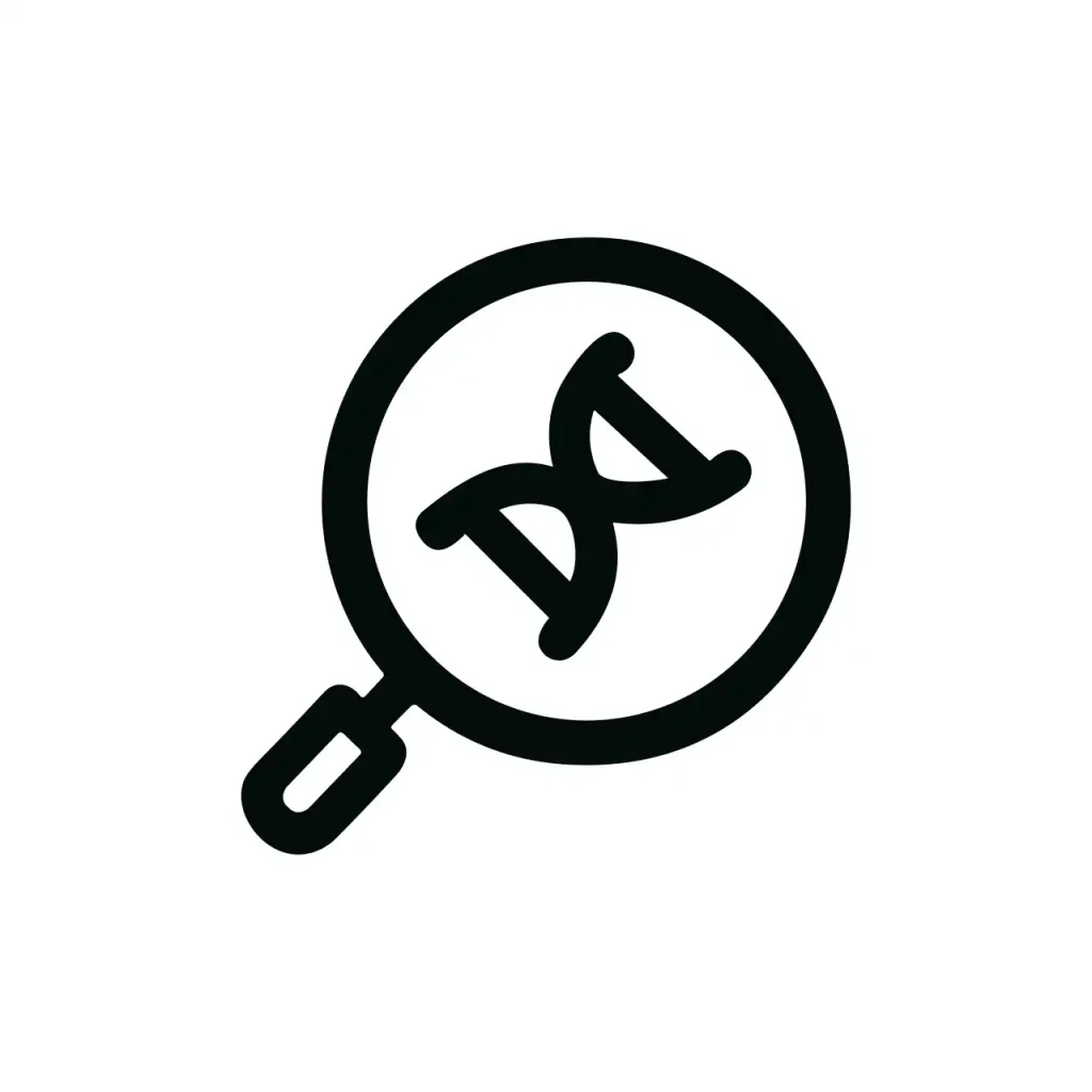 Outline Simple DNA Analysis with Magnifying Glass Shape Icon