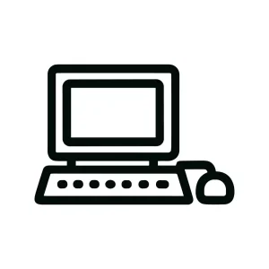 Simple Outline Personal Computer with Keyboard and Mouse Icon Graphic