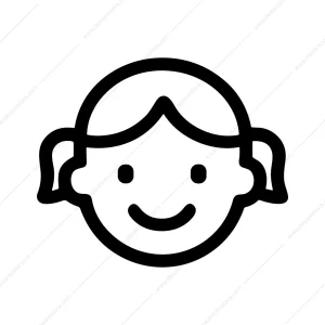 Simple Outline Little Girl Face Expression Icon