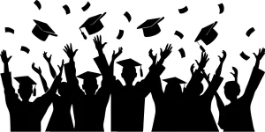 Silhouette Graduation Ceremony Crowd of Graduates Throwing Caps Illustration