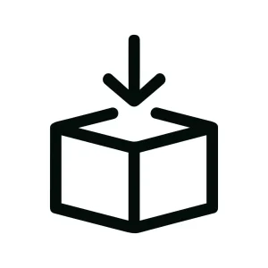 Minimalist Outline Arrow Pointing to Cube Delivery Package Icon Symbol
