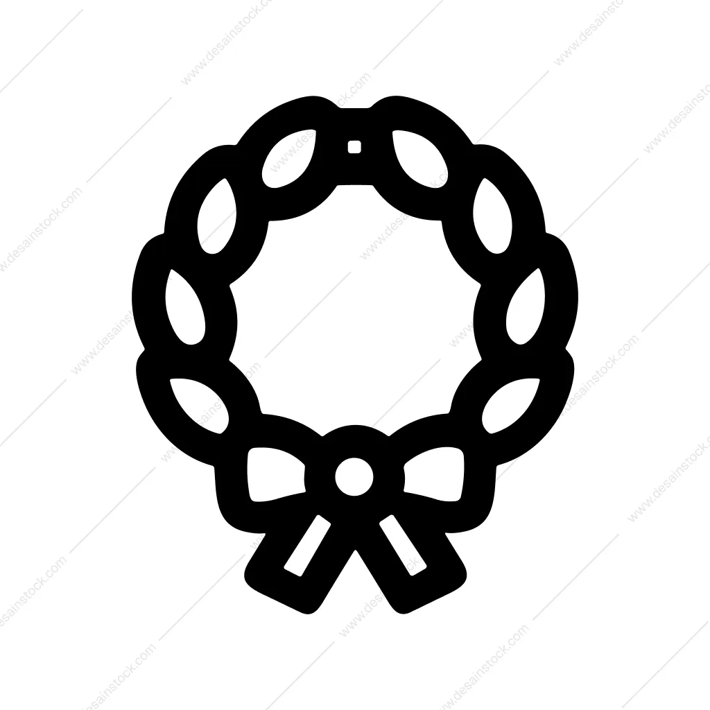 Minimal Outline Celebration Wreath with Bow Decorative Icon