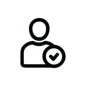 Simple Line Art User Profile with Checkmark Icon Sign Design