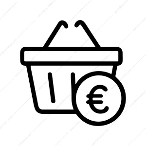 Simple Lineart Shopping Basket with Euro Currency Icon