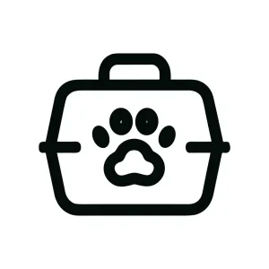 Simple Outline Pet Carrier with Paw Print, Pet Transportation Icon