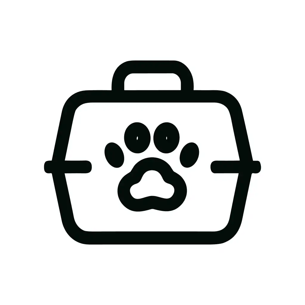 Simple Outline Pet Carrier with Paw Print, Pet Transportation Icon