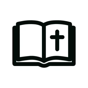 Simple Outline Open Book with Cross Religion Symbol Icon Illustration