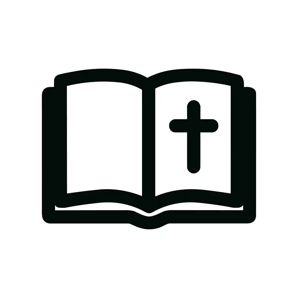 Simple Outline Open Book with Cross Religion Symbol Icon Illustration