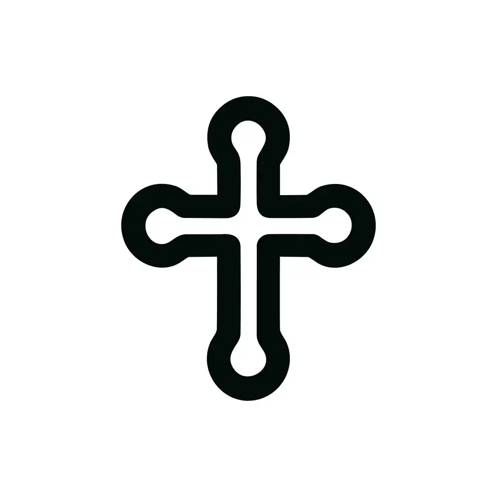 Outline Rounded Tip Cross Religious Symbol Icon