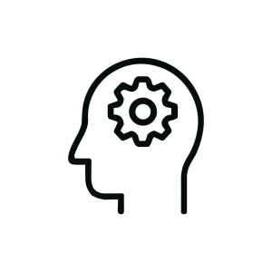 Simple Outline Mind Thinking Process Concept with Gear Shape Brain Icon
