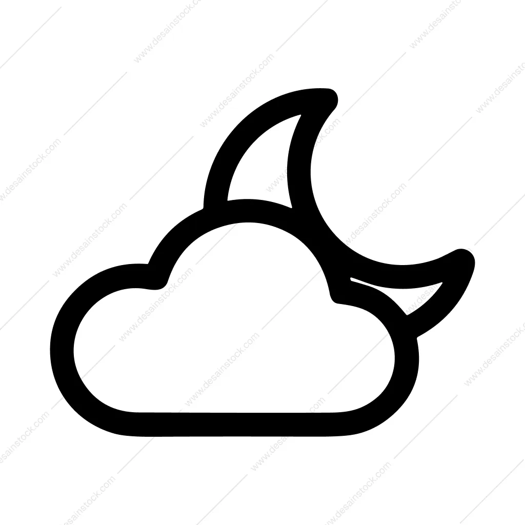 Simple Outline Cloud And Moon Weather Symbol Icon