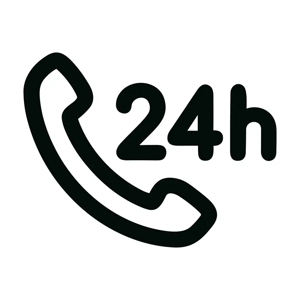 Simple Outline 24 Hour Phone Support Communication Icon