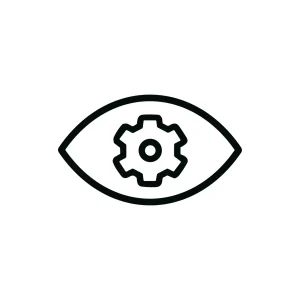 Outline Minimalist Eye with Gear Configuration Concept Innovation Business Icon