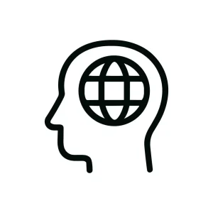 Simple Outline Globe Head Thinking Process Icon