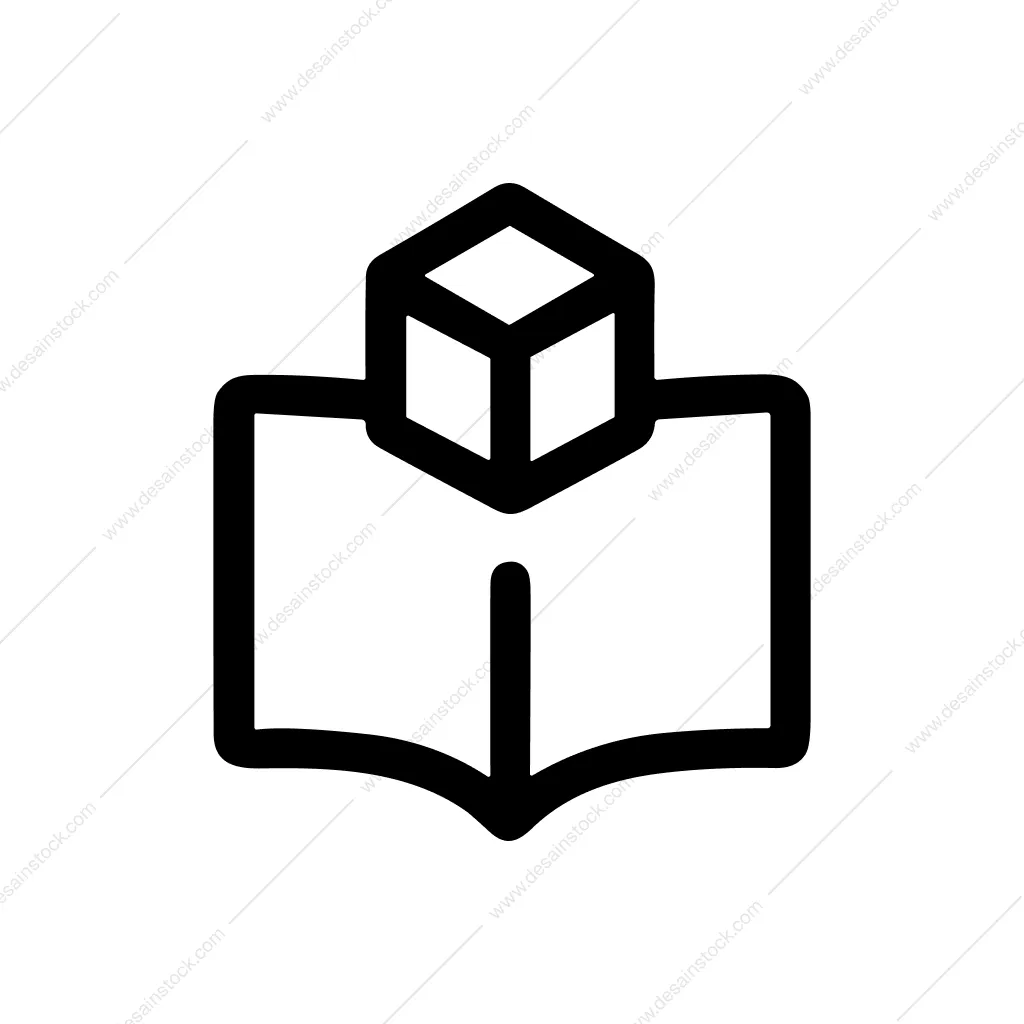 Simple Line Open Book with Cube Icon